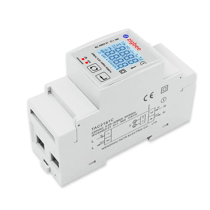 Zigbee Electric Energy Meter Single-Phase Tuya Din Rail Power Monitor KWh Wattmeter 230VAC 80A TAC2161C