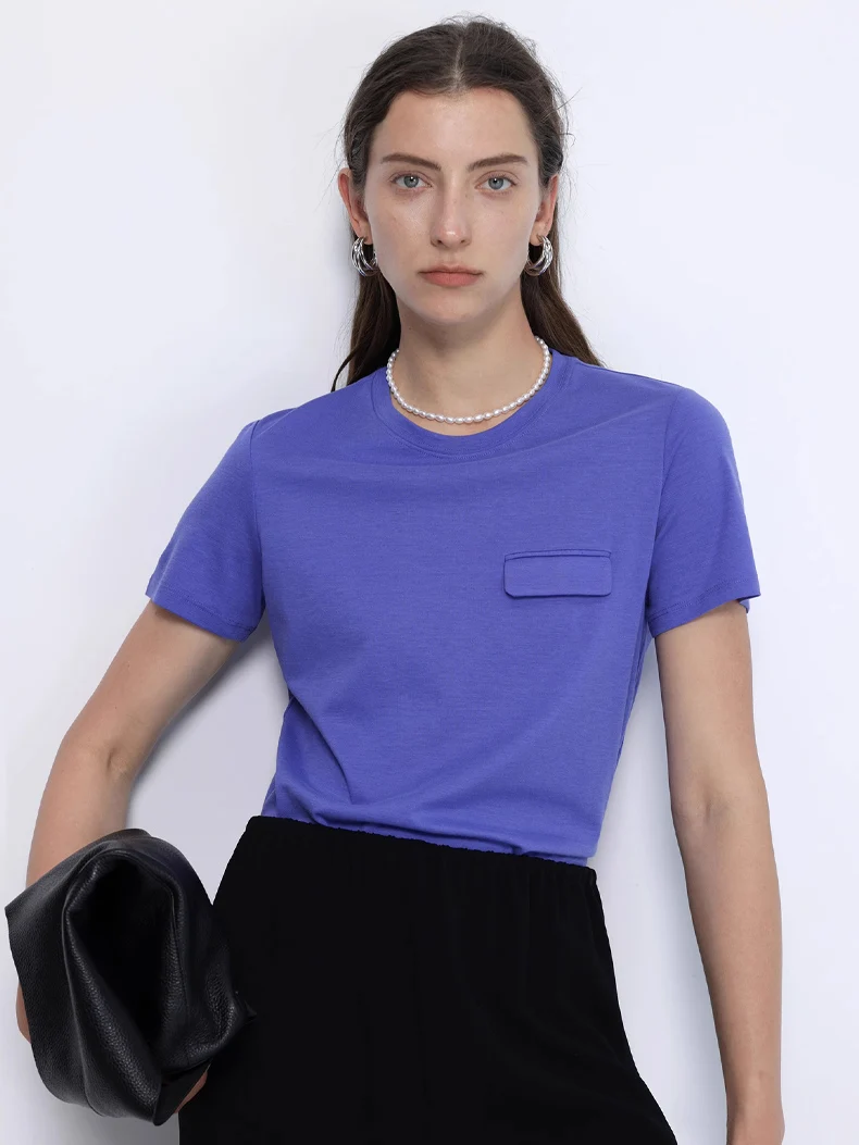 SuyaDrea, Woman Summer New Tee, Silk Acetate Blend, Crew Neck, Short Sleeved, Solid Cosy T Shirt, Candy Colors Top