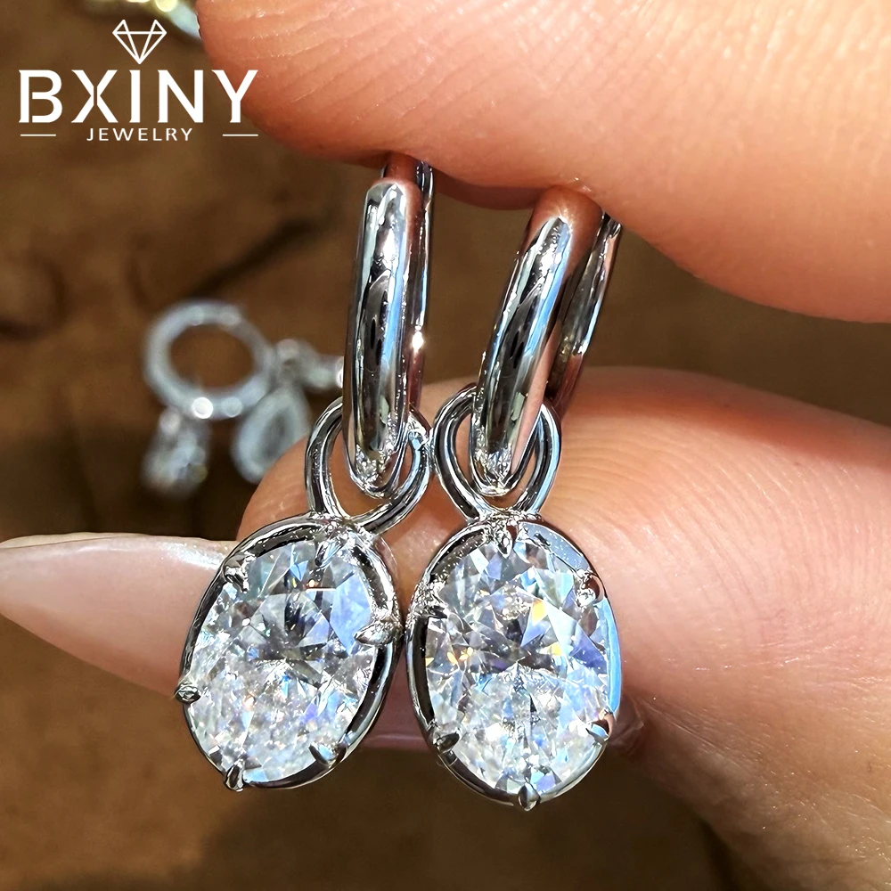 BXINY 1Carat Oval Cut Moissanite Drop Earrings S925 Sterling Silver Diamond Dangle Ear Buckle for Women Engagement Gifts Jewelry