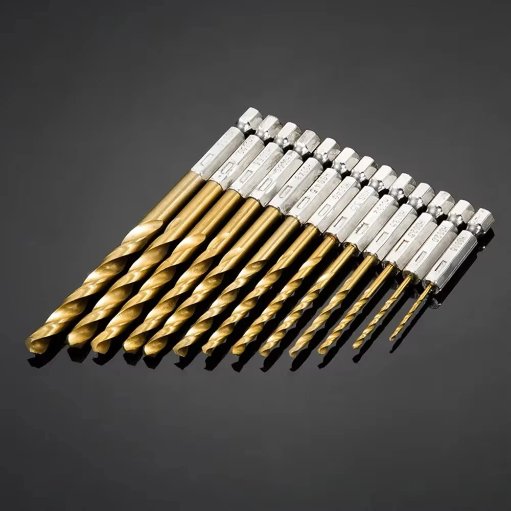 Imagem -03 - Conjunto de Brocas Revestidas em Titânio Aço de Alta Velocidade Haste Sextavada Abridor de Furos Metal Madeira Plástico Alumínio 13 Pcs 1.5 Mm6.5 mm