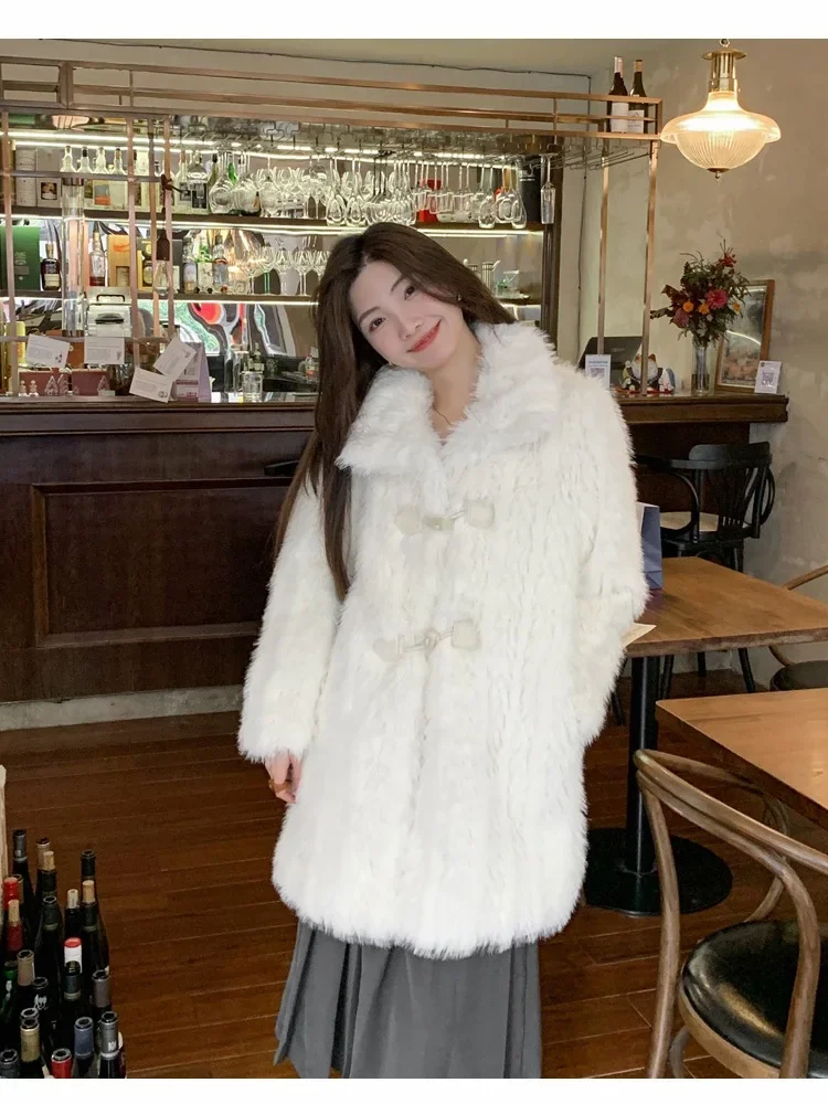 Fox Fur Coat White Female Winter Stand Collar Thickened Soft Plush Coat Faux Thick Warm Fur Full Sleeve Jackets for Women Casual