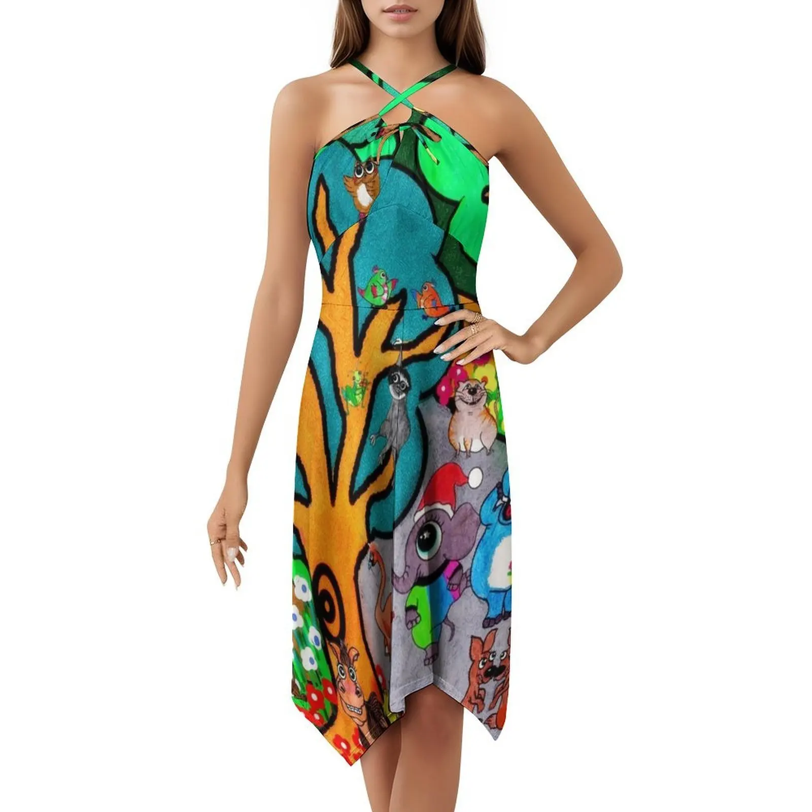 فستان كاجوال على الطراز الكوري على شكل غابة الحيوانات للنساء فساتين مكتب يومية بسيطة للسيدات ملابس نسائية على شكل غابة حيوانات