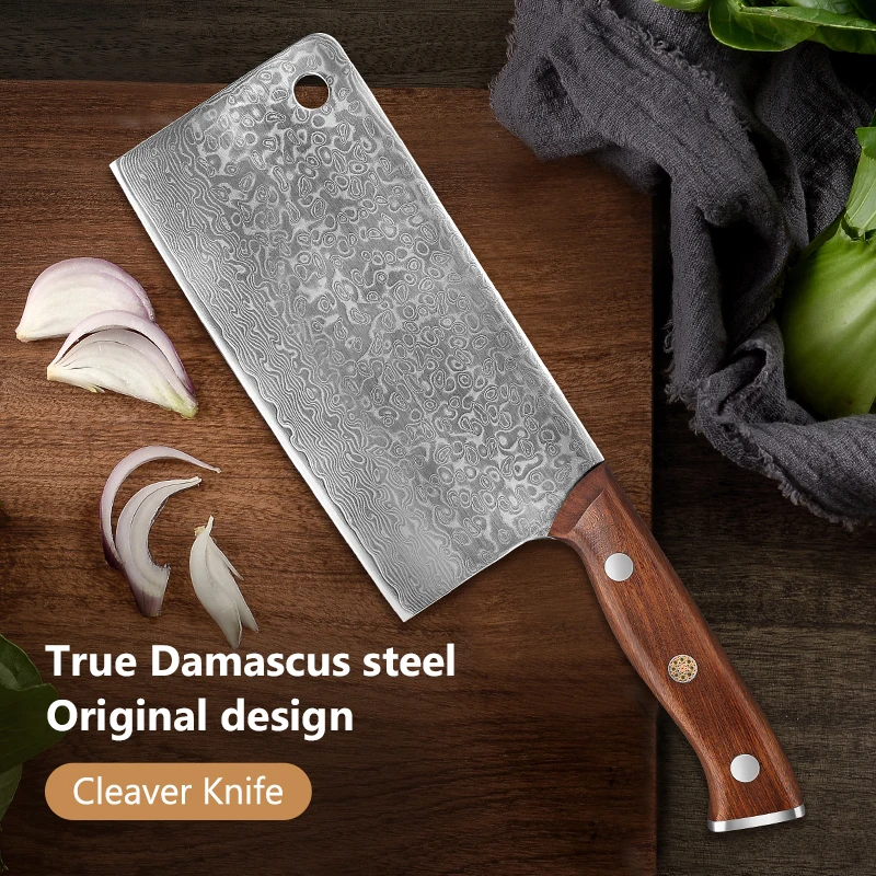 Professional Damascus Steel Chef Knife Kitchen Chopper Slicer for Meat Fish Vegetables - Sharp Cooking Butcher Knife