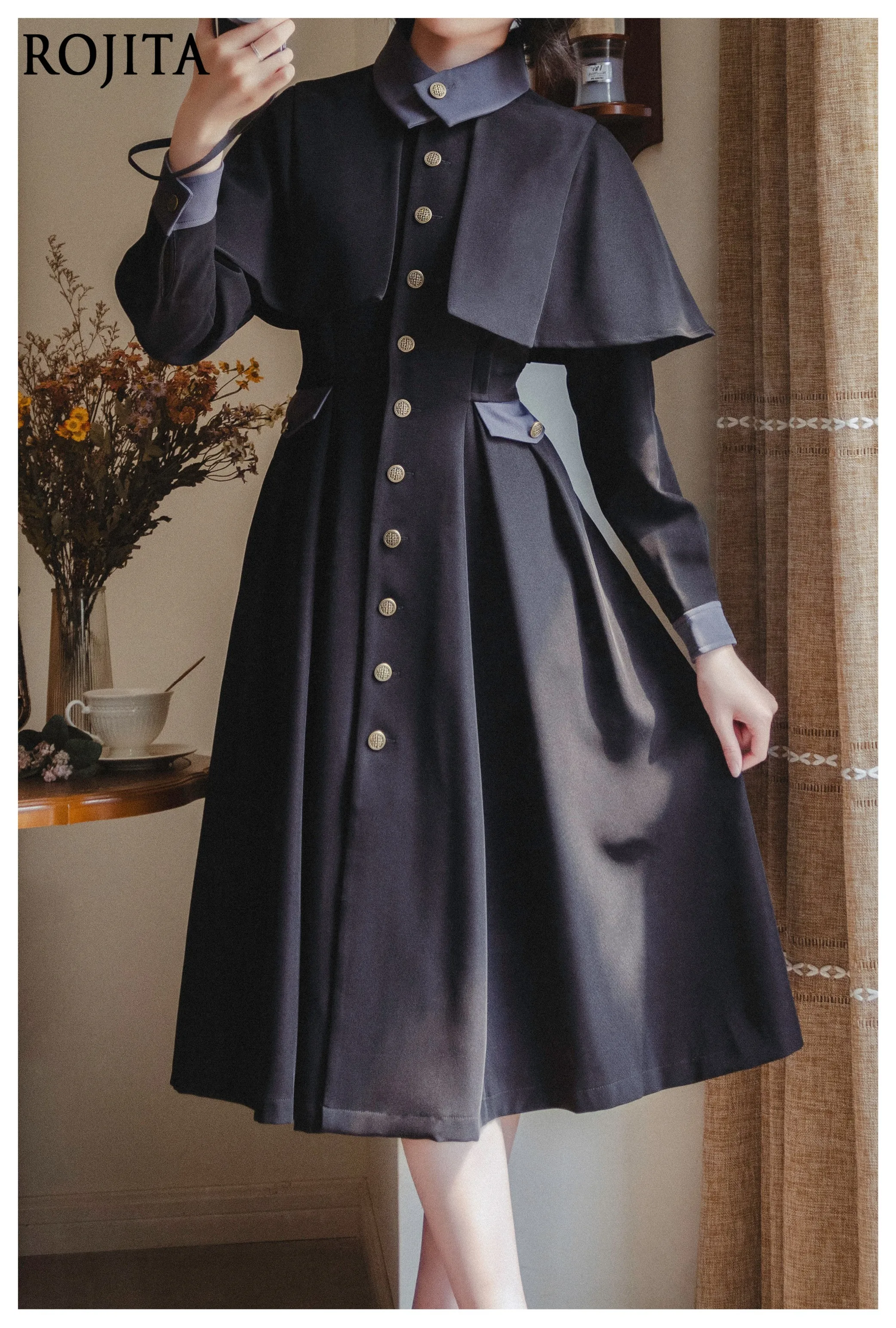 

Elegant Retro Classic Coat Lolita Elegant Detachable Patchwork Full-Open Slim Dress Coats and Jackets Women Autumn Winter