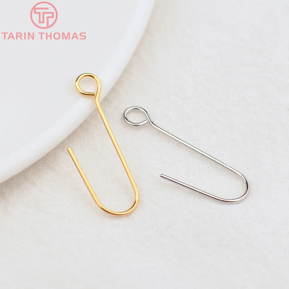 (4475) 20PCS Length 26MM Thickness 1MM 24K Gold Color Plated Brass Earrings Hooks High Quality DIY Jewelry Making Findings