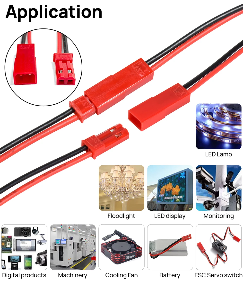 9IMOD JST Connector 2 Pin Male Female Connector 22 AWG for LED Strip Battery DIY Drone