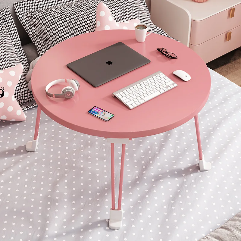 60cm Foldable Round Bed Desk Laptop Table Portable Adjustable Student Dormitory Home Office Study Breakfast