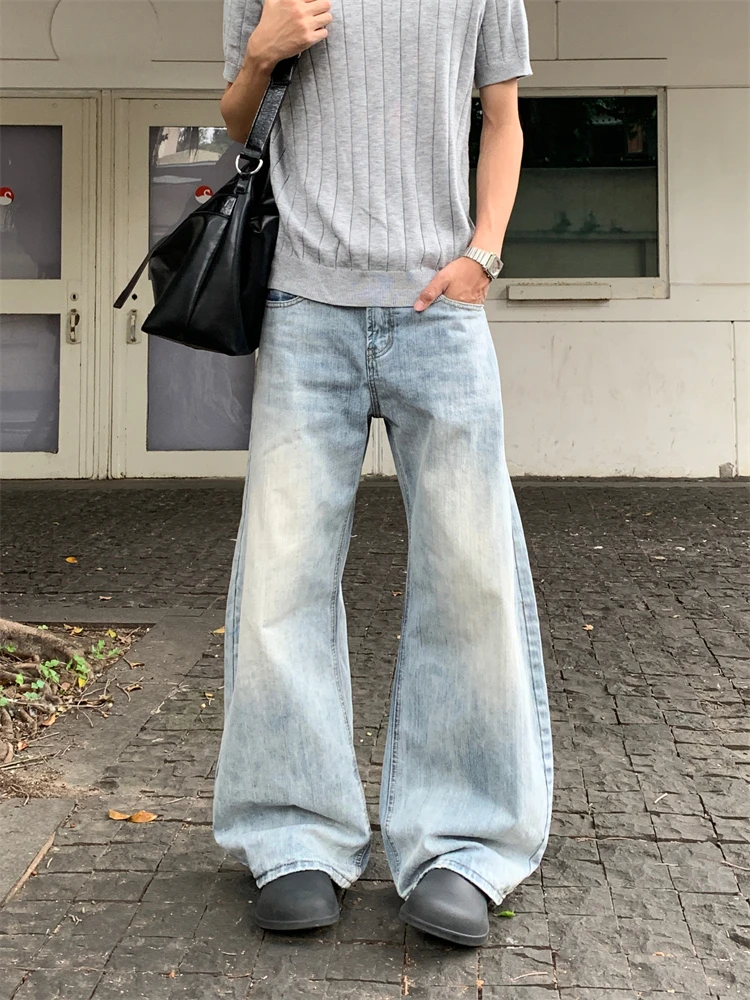 

Retro American High Street Cleanfit Bamboo Fading Knife Jeans Men's Straight Leg Micro Flare Silhouette Long Trousers