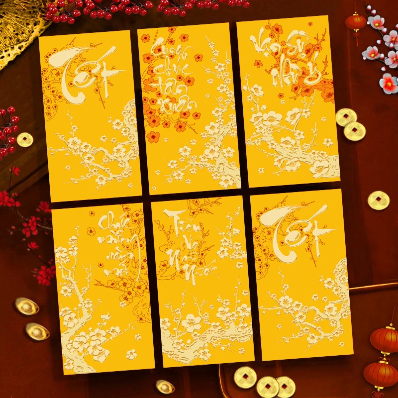 6 قطعة مغلف أحمر Chienses السنة الجديدة مغلفات المال شنطة هدايا هونغباو محظوظ حقيبة المال مهرجان الربيع نوفيل تشينو 2026