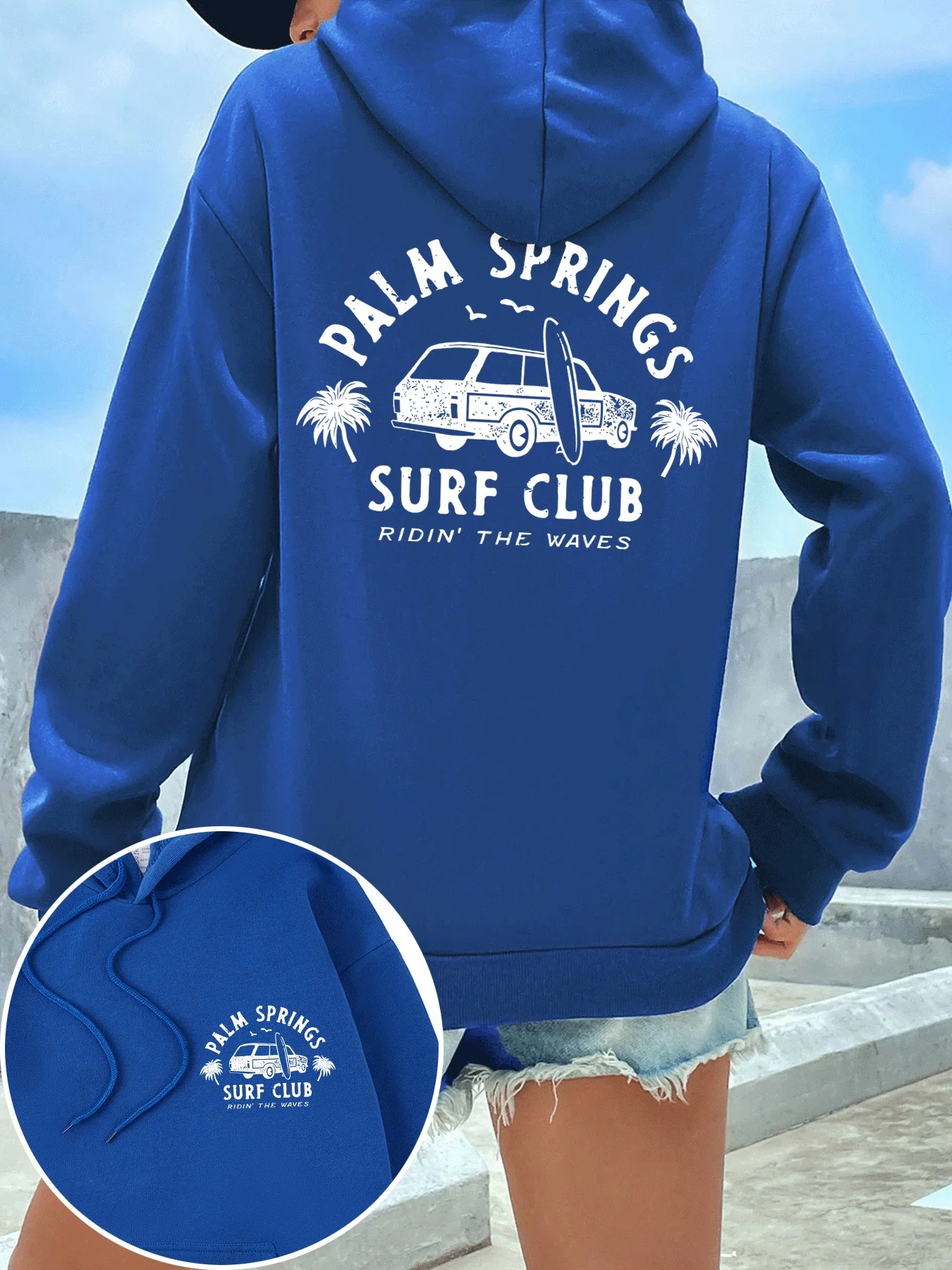 

Толстовка с принтом Palm Springs Surf Club, женская осенняя толстовка в стиле хип-хоп, флисовая уличная одежда с карманами, универсальная повседневная женская толстовка Y2K