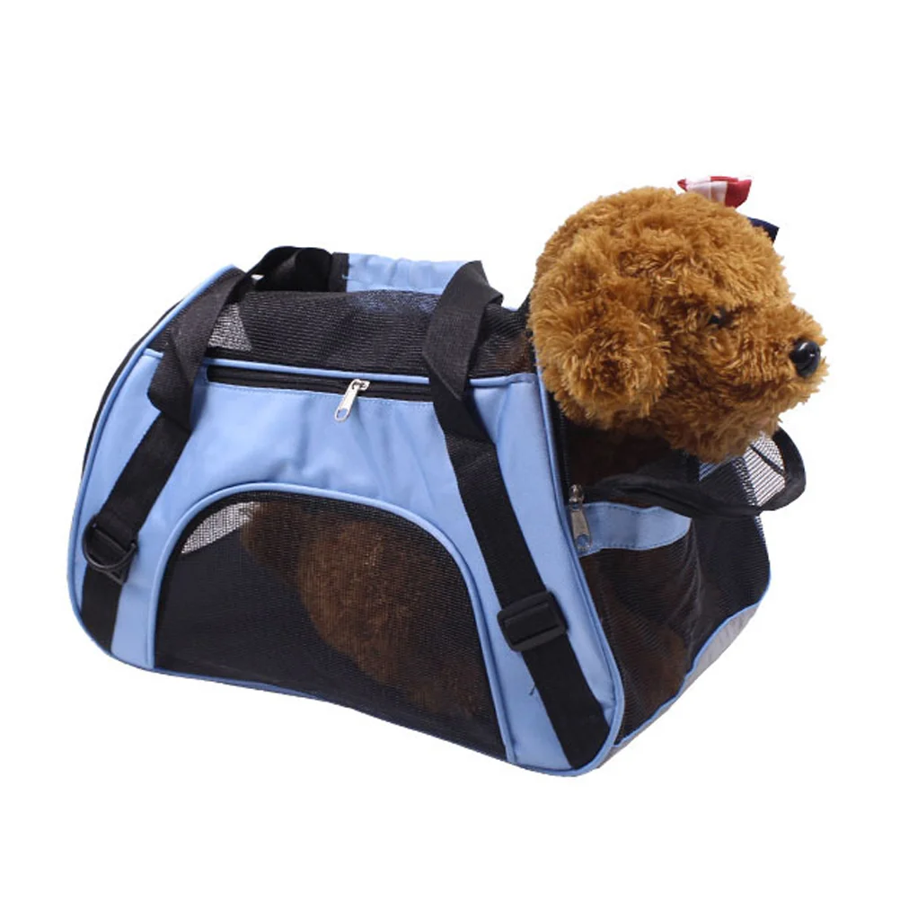 Mochila portátil para transportar animais de estimação, gato, cachorro, malha, bolsa de viagem ao ar livre com zíperes de segurança, tamanho s (azul)