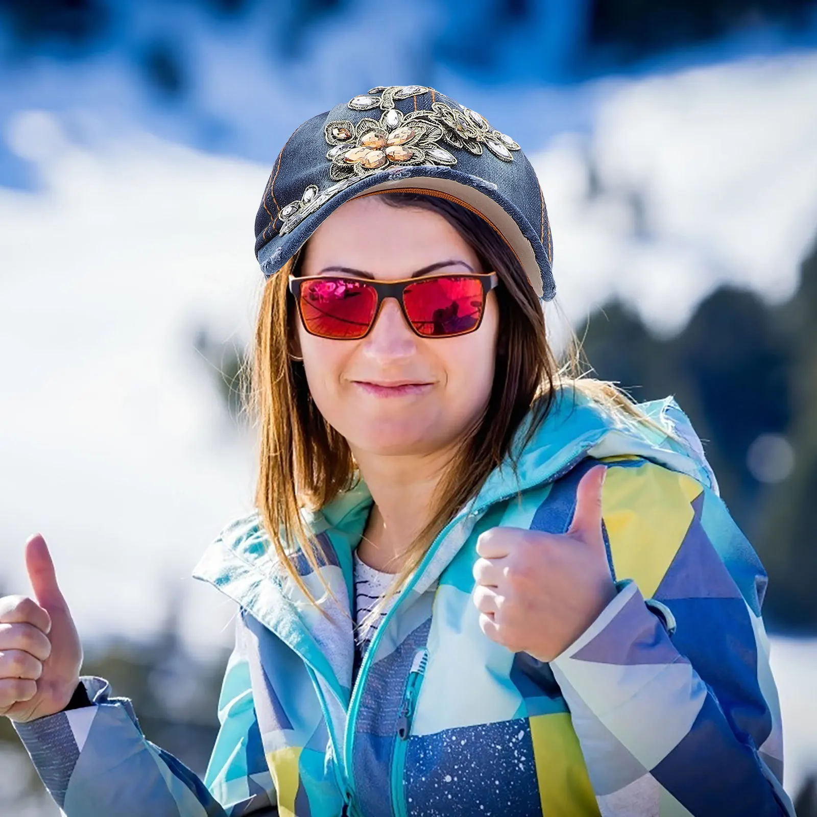 

Rhinestone Denim Baseball Cap Women Adjustable Lightweight Stylish Sun Hat Outdoor Floral Golf Embroidered Jeans Hats