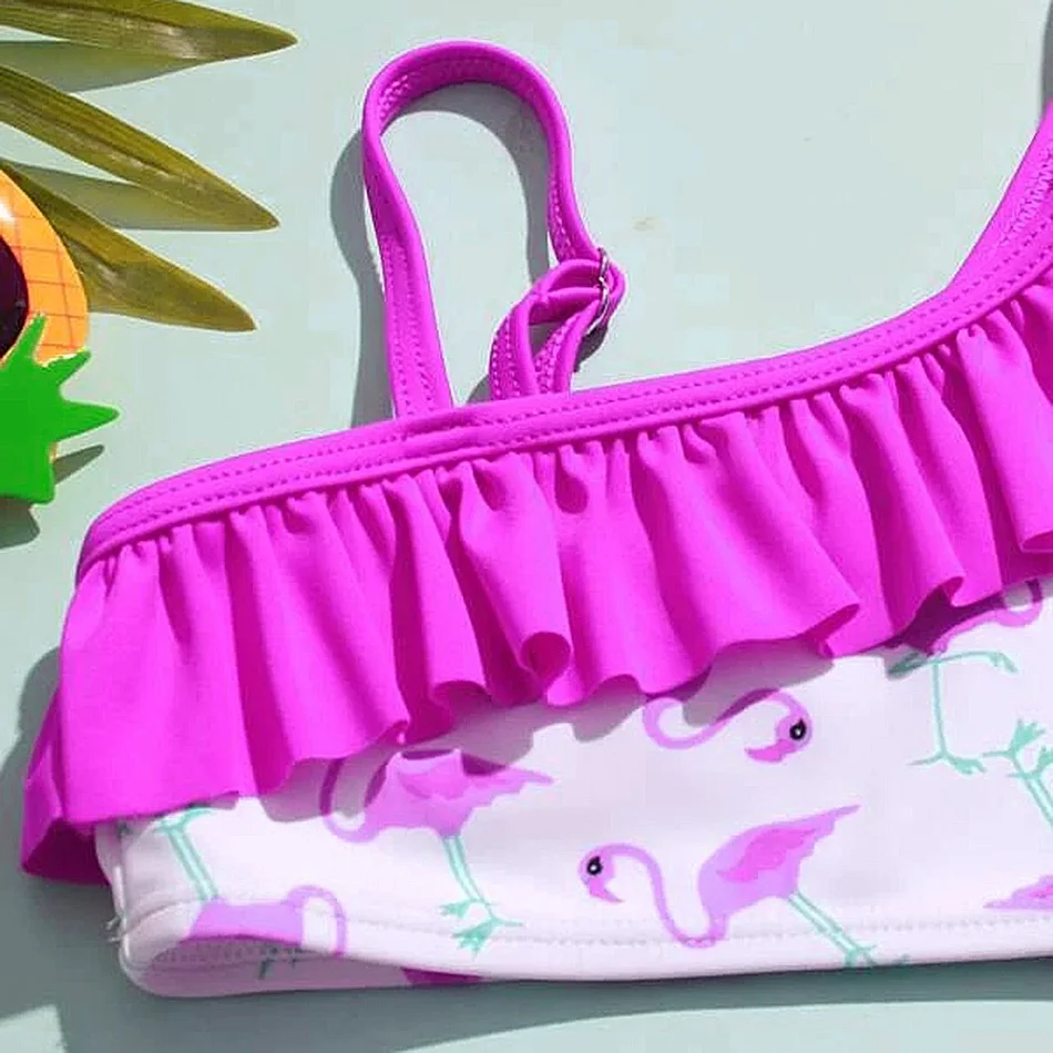 3-14 anni Del Bambino Della Ragazza Costume Da Bagno Per Bambini Flamingo Due Pezzi Per Bambini Costumi Da Bagno Falbala Adolescente Della Ragazza