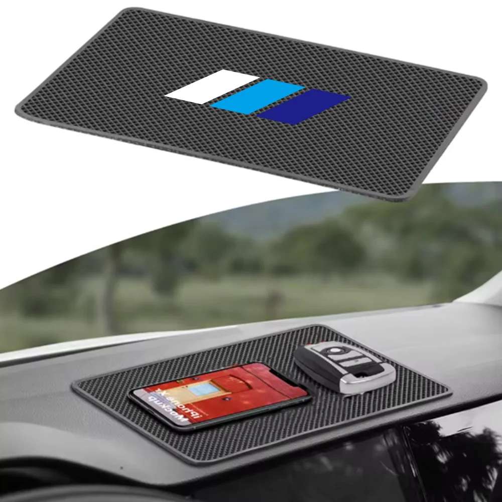 Car Dashboard Anti-Slip Silicone Mat, White and Blue Diagonal Lines, Multi-Functional, Universal for Storing Mobile Phones and Keys, Car Interior Accessories