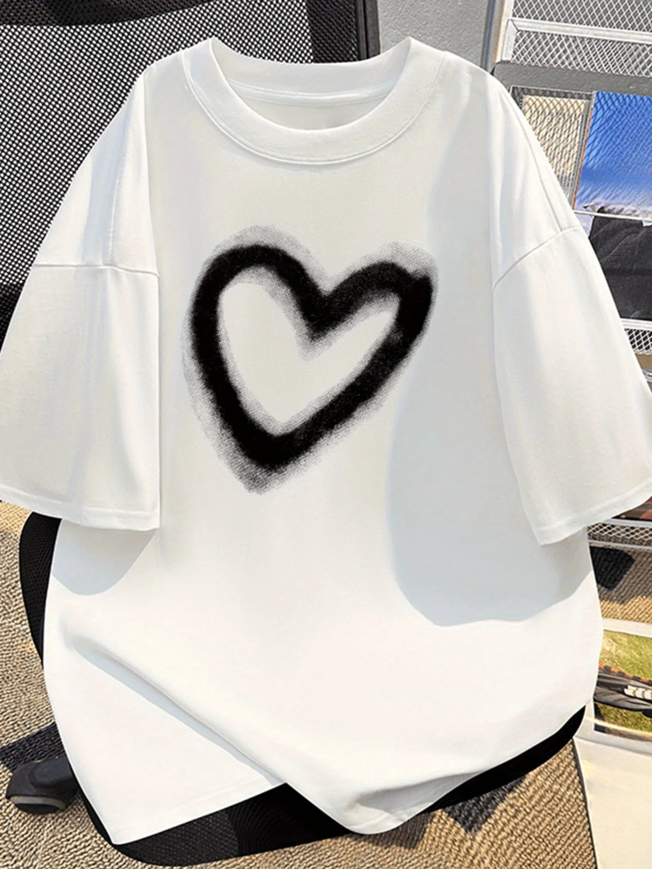

Men's Cotton Short Sleeve T-Shirt with White Heart Print Summer Top, Regular Fit Machine Washable Commuterfriendly Attire