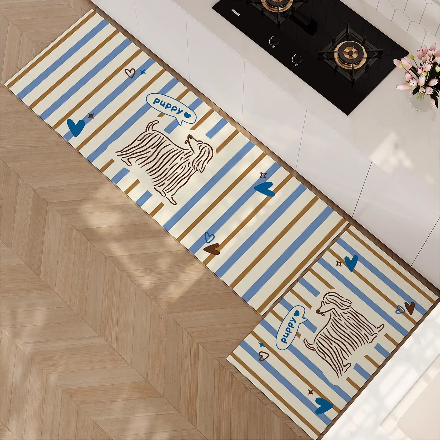 

Противоскользящий кухонный угловой коврик для домашних животных, длинные волосы, собачка, силиконовый динозавр, мультяшный принт, домашний декор, впитывающее масло и вода, настенка