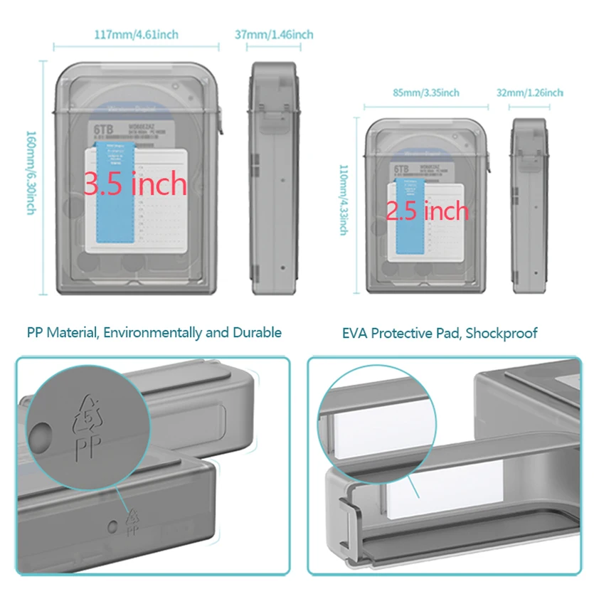 PHIXERO Externe Festplatte Fall 3.5 "2.5" Zoll PC HDD SSD Disk Storage Box HD Fach Abdeckung Protector hardcase Caddy Tasche mit EVA