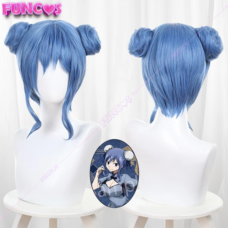 Anime FAIRY TAIL Juvia Lockser Wig Buns Blue Hair Mage of Fairy Tail Heat-resistant Fiber Hair Free Wig Net Halloween Girls Hair