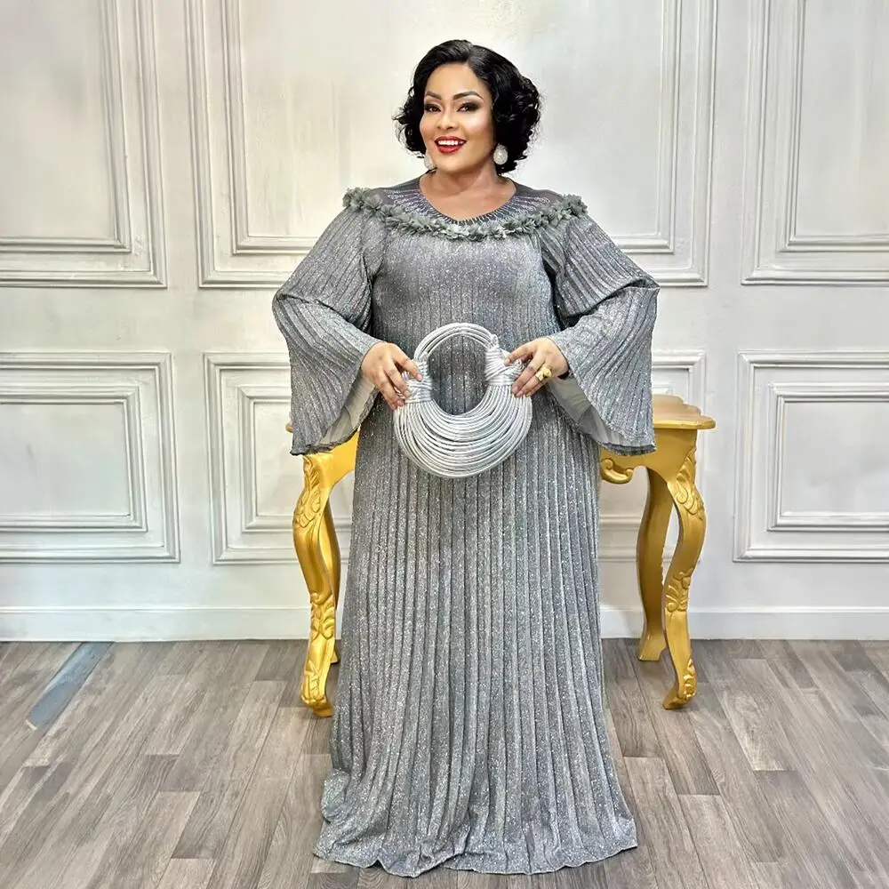 فساتين أفريقية أنيقة كلاسيكية مطوية طيات بوبو الأفريقية فساتين الرودوكروسيت الأفريقية للمرأة الفاخرة