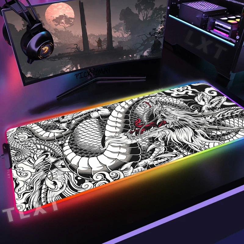 RGB Gaming Mousepad Oriental Mouse Mats LED Mouse Pad Backlit Large Gamer Mousepads XXL Keyboard Pads Luminous Desk Mat