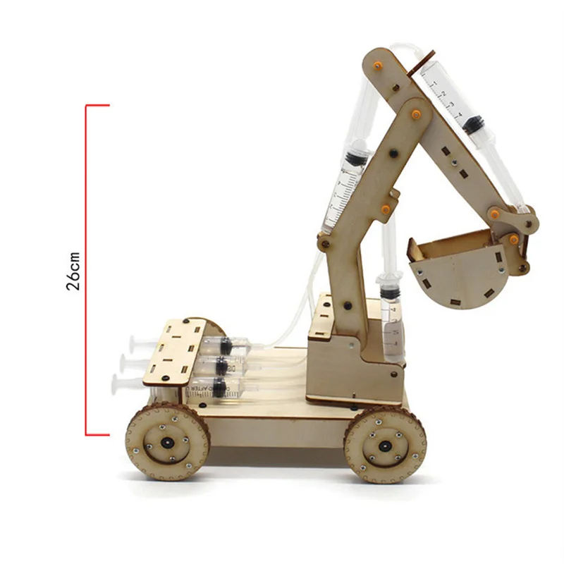 DIY Manual Excavator Assembly Model Toy Hydraulic Wooden Excavator Assembly Model Set Kids Early Experiment Educational Toy