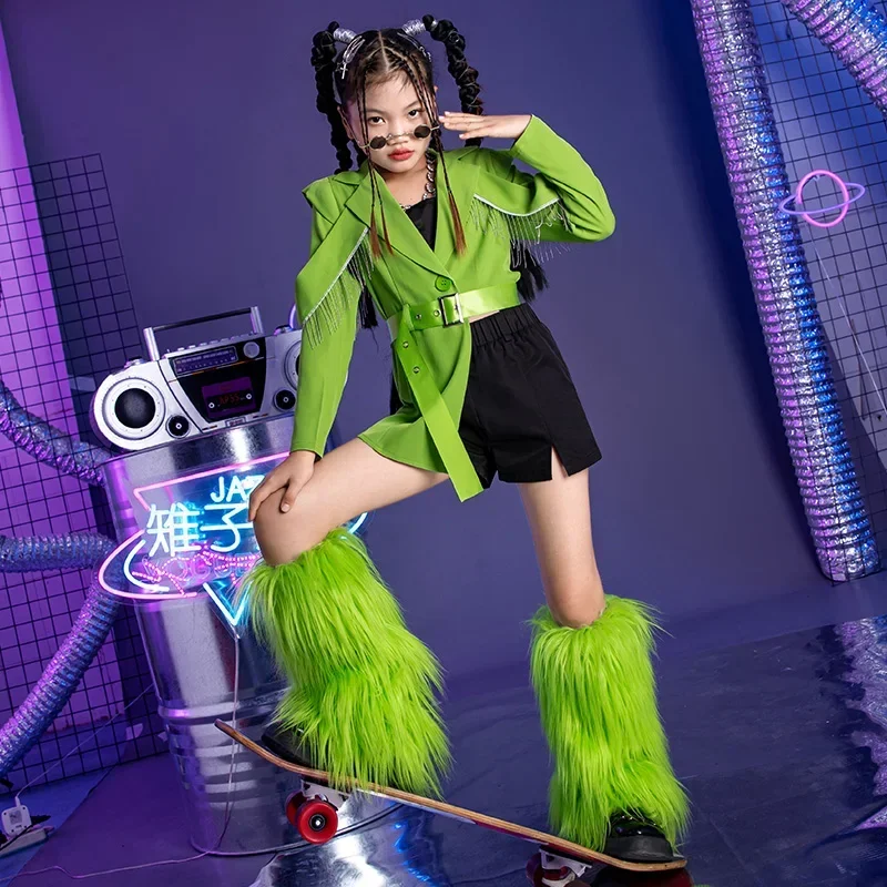 

2023 New Fashion Catwalk Show Stage Costume Green Tassel Suit Girls Concert Performance Wear Jazz Hip Hop Dance Clothing DL11116