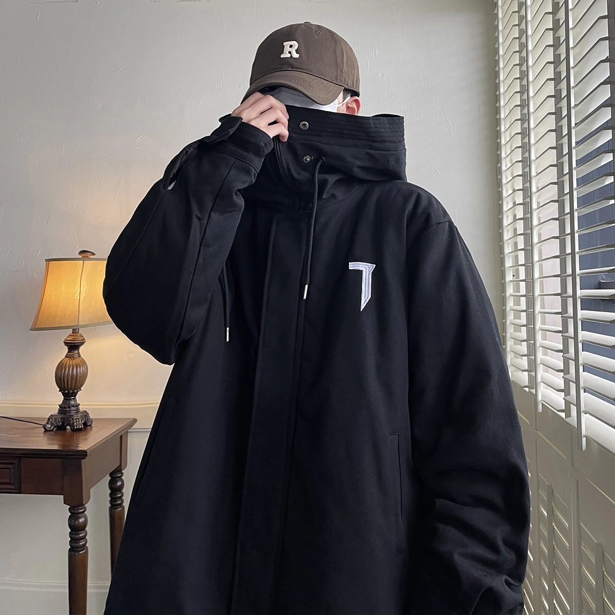 Bla Thiened Outdoor Men's Cotton Jaet Retro American Sle Oversize Winter Warm Coat Youth Casual Faion Hooded Zipper