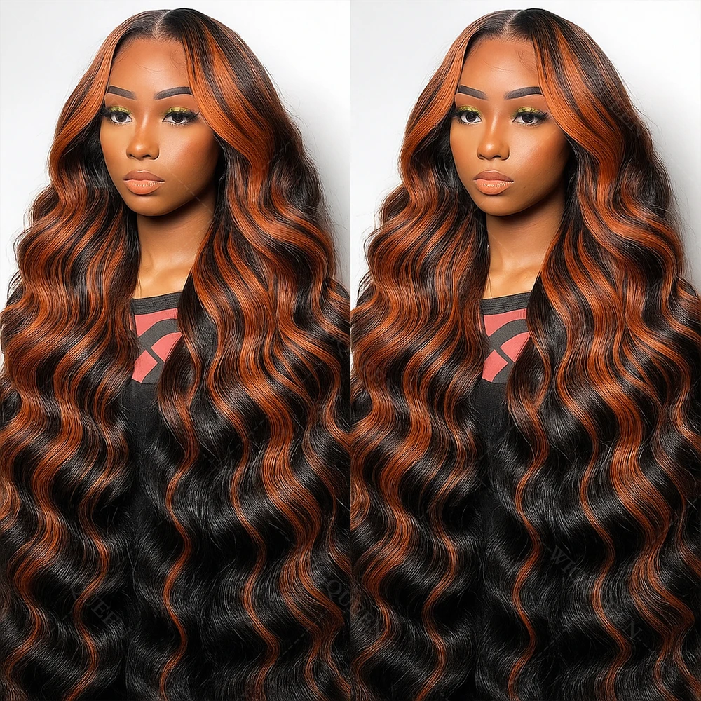 

200% Density 1B/30 Highlight Body Wave Wig Human Hair 13x4 HD Lace Front Human Hair Wigs Ombre Brown Human Hair Wigs Brazilian