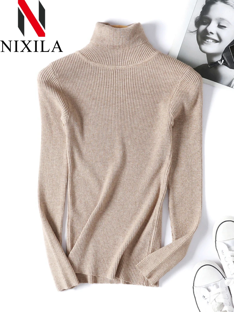 Herbst Winter Stricken frauen Übergroßen Pullover Rollkragen Langarm Tops Grundlegende Beiläufige Dünne Jumper Outwear Pullover für Frauen