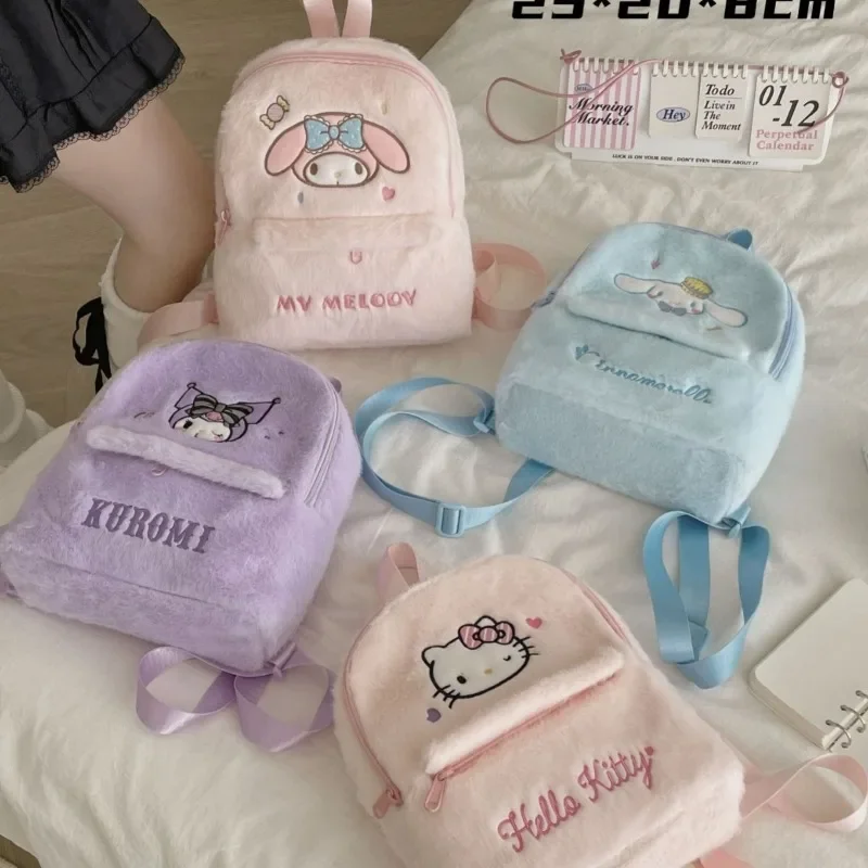 

Sanrioed Plush Bag Autumn and Winter New Backpack Cartoon Cinnamoroll My Melody Kuromi Ladies Cute School Bag Children's Toys