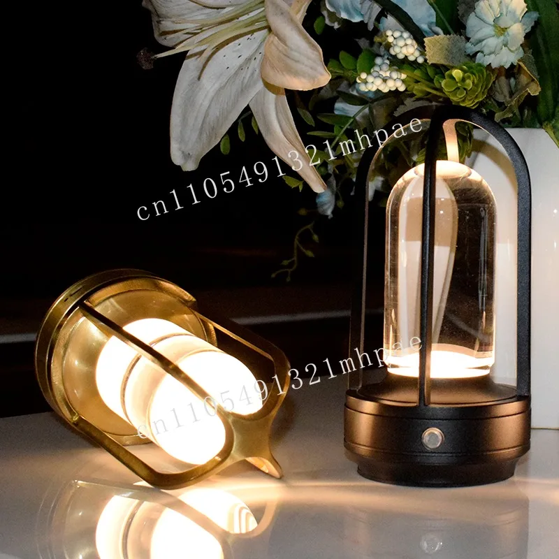 

Rechargeable LED dimming cordless dinner aluminum battery crystal lamp, table lamp, outdoor restaurant decoration