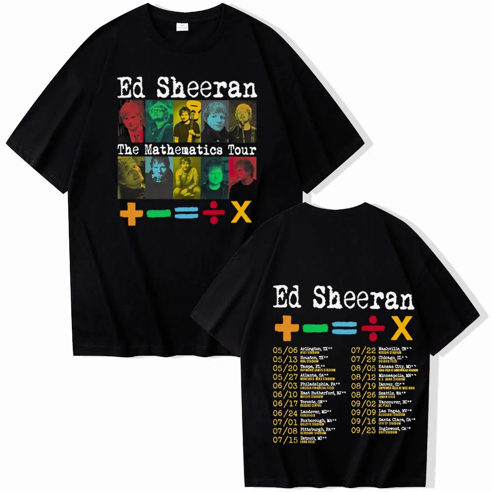 ED Sheeran ทัวร์คณิตศาสตร์2024เสื้อยืดฮาราจูกุฮิปฮอป kemeja lengan pendek คอกลม