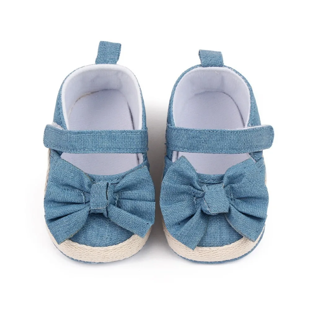 1 Pair 0-18 Months New Baby Girl Bow Canvas Shoes Soft Bottom Anti Slip Infant Girls Shoes Lightweight Shallow Mouth