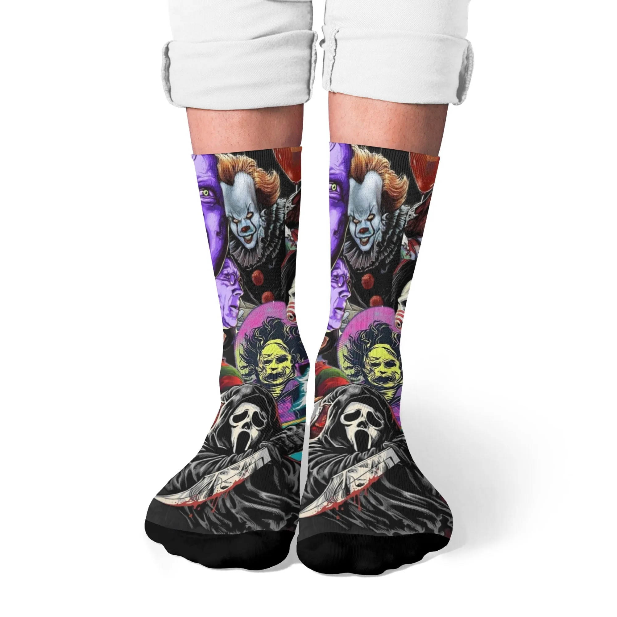 참신한 공포 영화 테마 재미 있은 남자 양말 복고풍 스타일 미친 파티 거리 힙합 트렌드 양말 편안한 미끄럼 방지 통기성