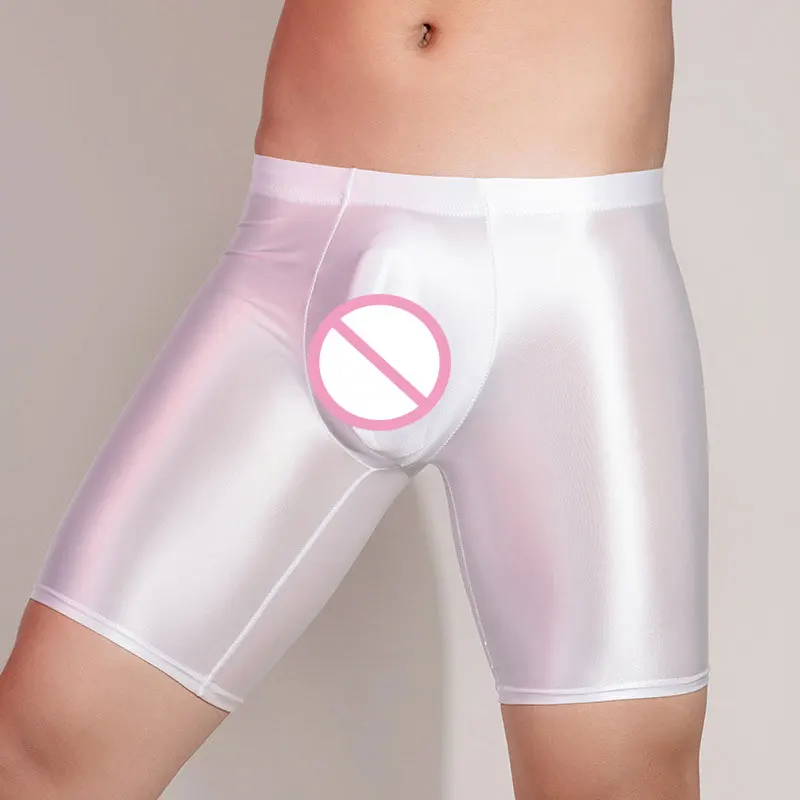 Men Oil Shiny Shorts Gym Leggings Shapewear Ice Silk High Elastic Boxer Tight Shape U Pouch Sheath Man Physical Shorts Smooth