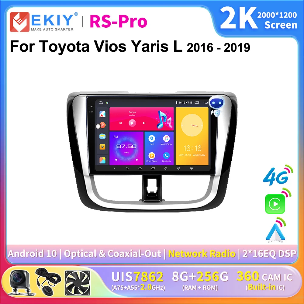 

EKIY 2K Screen CarPlay Radio For Toyota Vios Yaris L 2016 - 2019 Android Auto 4G Car Multimedia GPS Player Autoradio DSP Navi