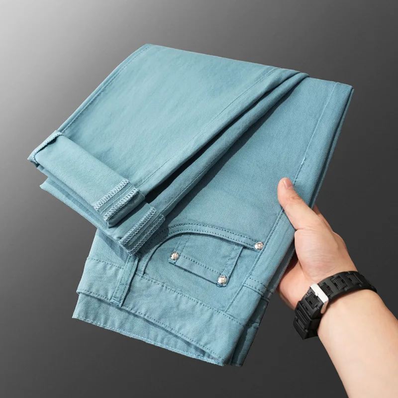 2025 New Spring/Summer Jeans for Men, Elastic, Slim Fit, Small Straight, High end Solid Color, Versatile, Light Luxury Pants