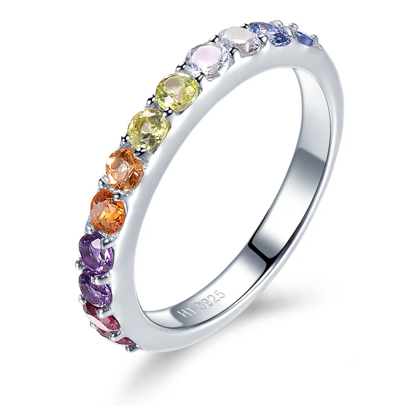 Half Eternity Ring for Women Citrine Ring for Women's Gift Girl Tanzanite Garnet Peridot Solid 925 Sterling Silver