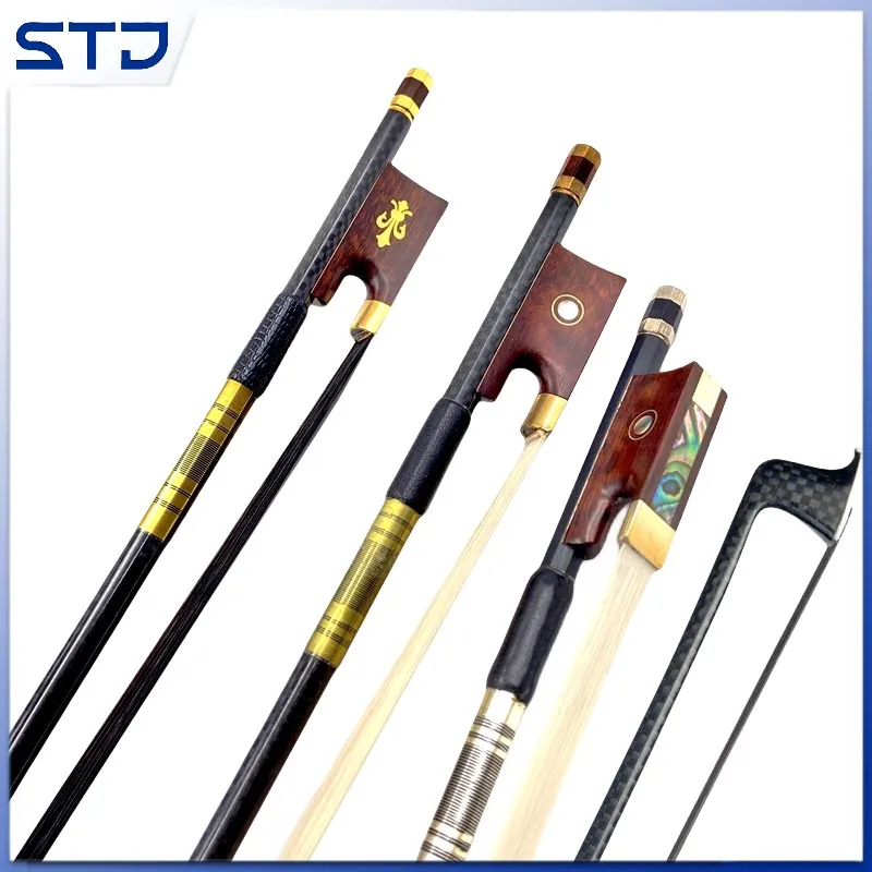 Black Grid carbon Fiber plaid 1pcs Stick 4/4 violin bow Fiddle Bow，snakewood frog，Copper/silver mounted,black/white horsehair