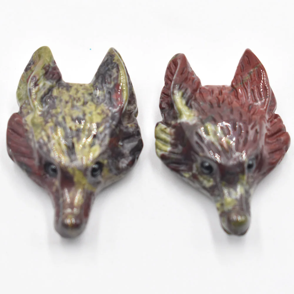 Großhandel 2 Stück/Set Modische Naturstein-Amethyst-Lapislazuli-Anhänger in Wolfskopfform für die Schmuckherstellung. – Detail 12