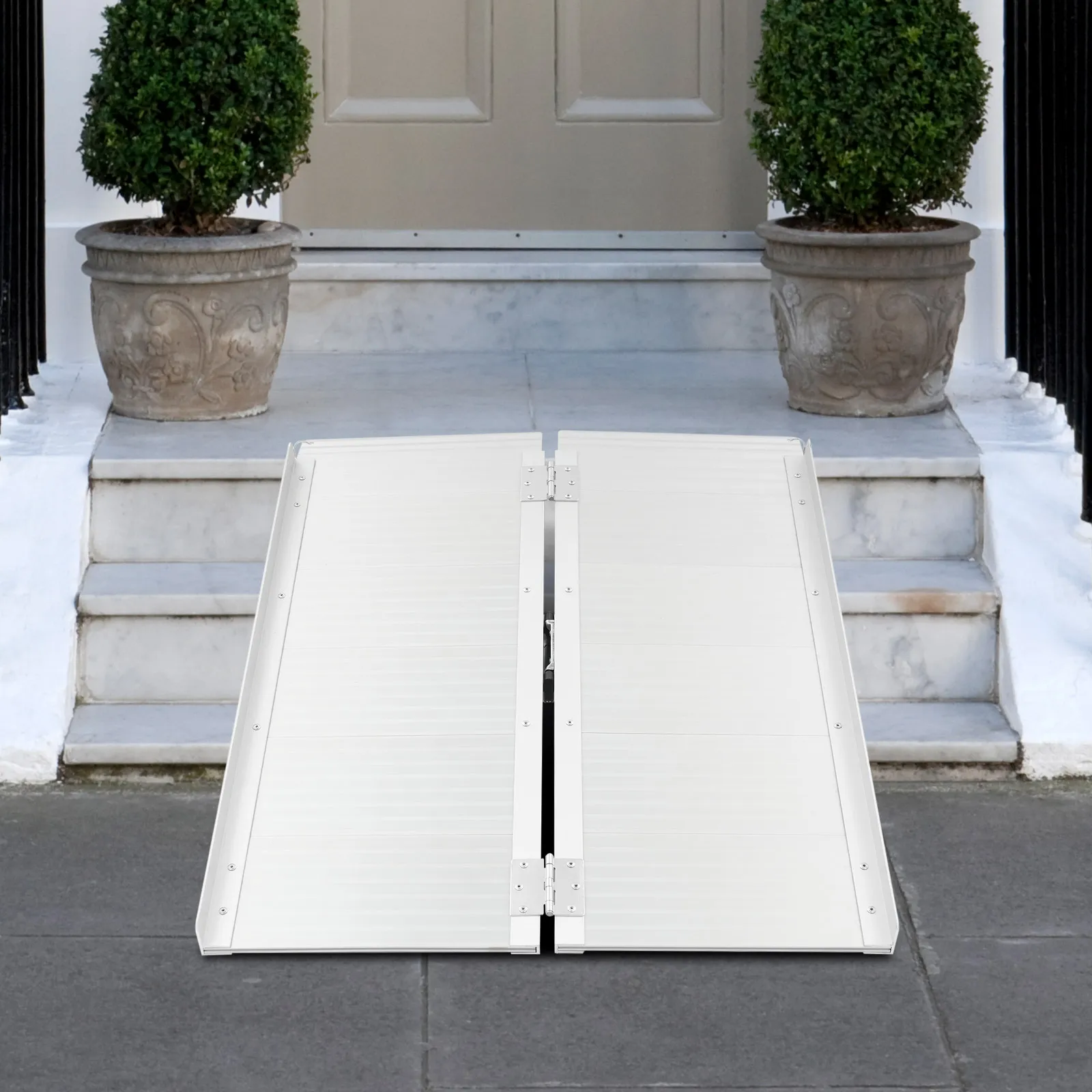 Rampe pliable pour fauteuil roulant de 3 pieds, 90x73cm, argent, alliage d'aluminium, charge de 300kg, intérieur/extérieur