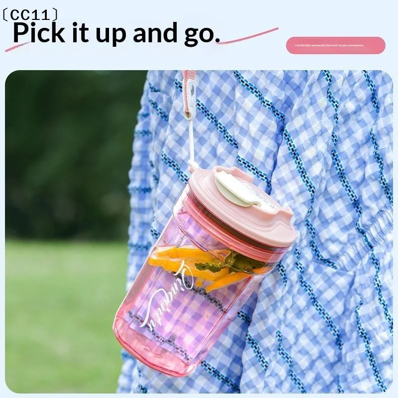 Food Grade Clear Plastic Coffee Cup With Leak Proof Lid Portable Lanyard For Hiking Travel Office Daily Use〔CC11〕