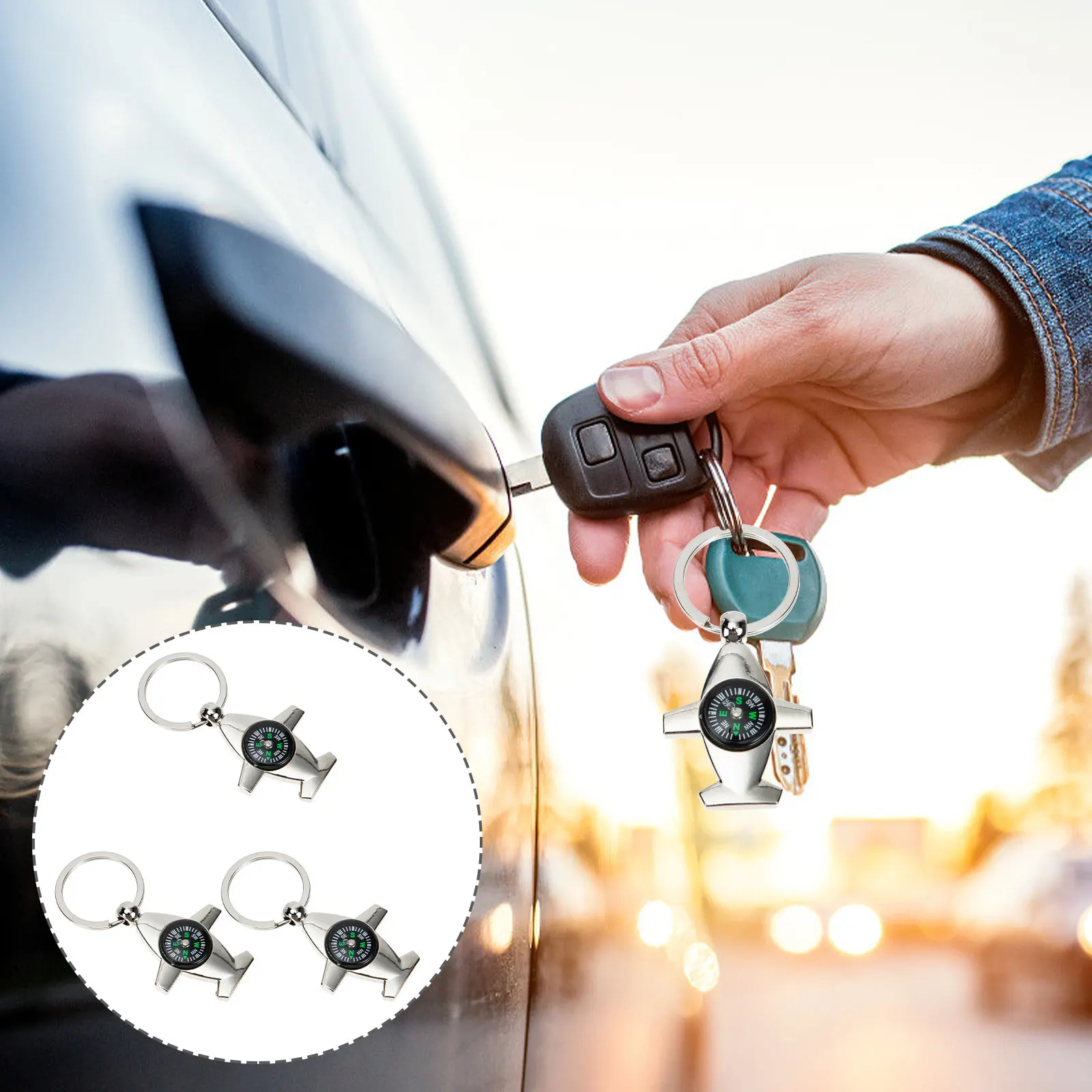 3Pcs Compass Keyring Fashion Creative Key Chain Alloy Material Small Lightweight Key Decoration for Car Keys Bag Charm Travel