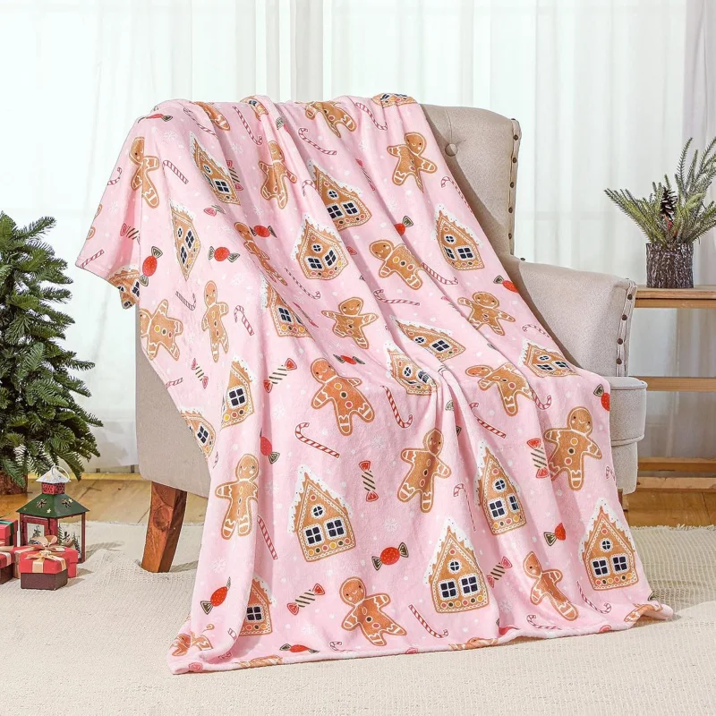 

Christmas blanket, cute flannel, soft and warm blanket, sofa bed, home decoration blanket (gingerbread), 60INX50IN