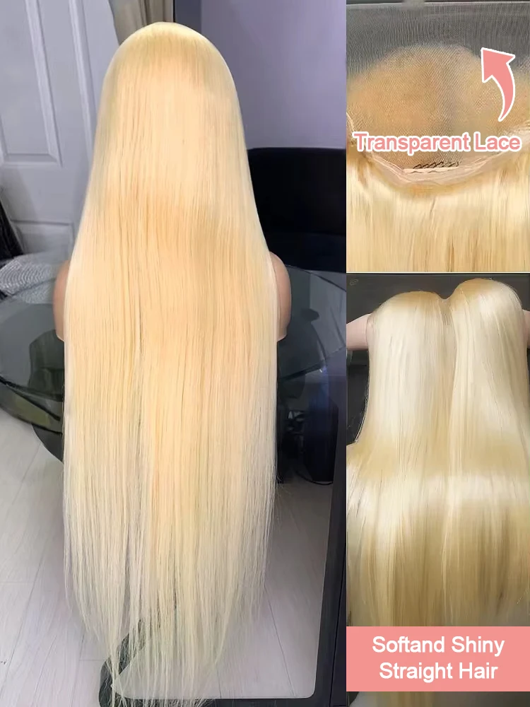13x6 HD Transparent 613 Blonde Lace Frontal Human Hair Wigs Honey Colored Wig Brazilian Bone Straight 13x4 Lace Front Wig 40Inch
