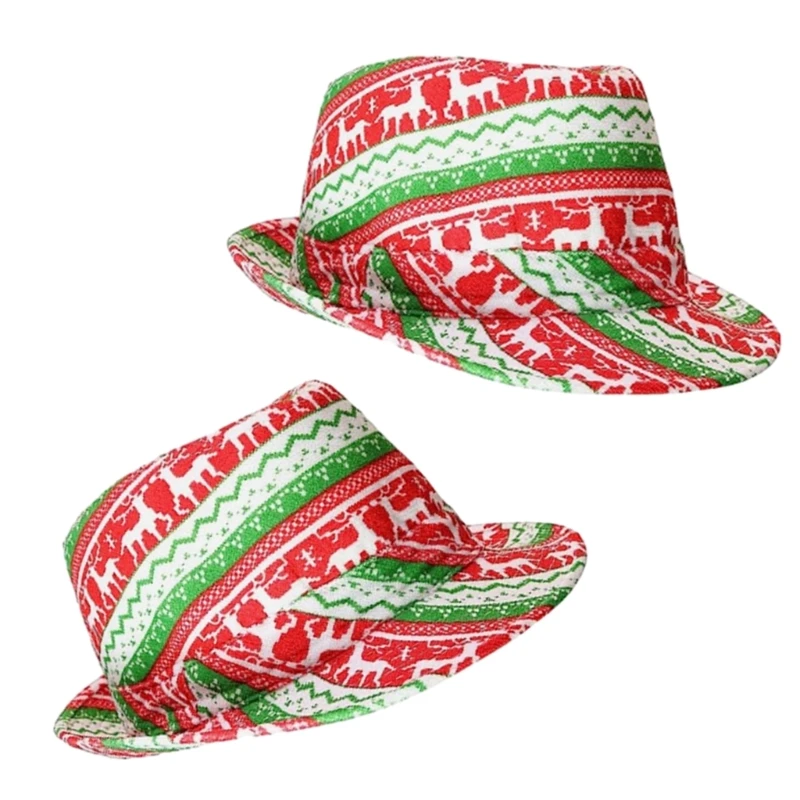 Short Brim Fedora Christmas Reindeer Print Magician Hat for Boy Men Adults Cap image 5