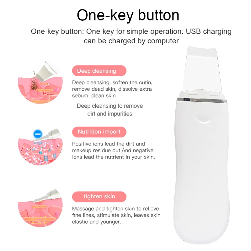 Ultrasonic Skin Scrubber Facial Pore Cleaner Blackhead Remover Ion Shovel Deep Face Cleaning Sonic Peeling Device Skin Care Tool