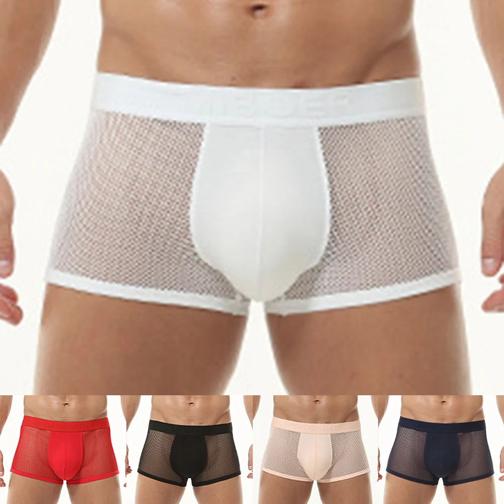 

Mens Underwear Boxer Shorts Transparent Lingerie Breathable Ice Silk Panties Low Waisted Briefs See Through Pouch Underpants