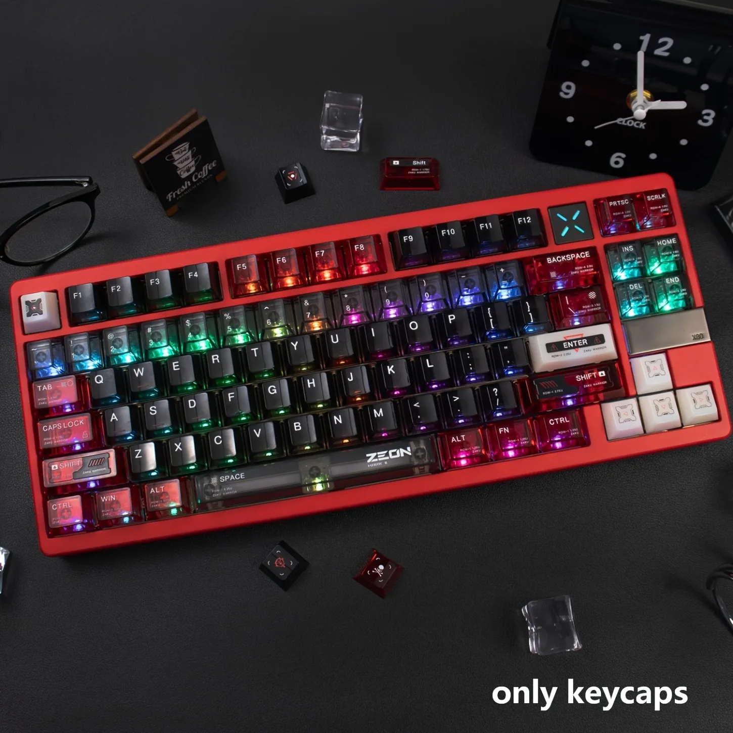 Cherry Profile Red Keycaps 141 Keys Semi Transparent PC Compatible with 60-108 Layout Mechanical Keyboard