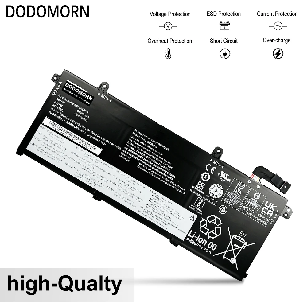 DODOMORN-Bateria do portátil para Lenovo, ThinkPad T490, T495, P43S, TP00103, L18C3P71, L18M3P73, SB10T83122, 02DL007, 5B10W13877, 51Wh, L18C3P72